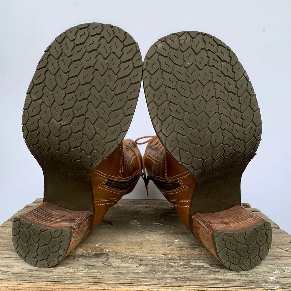 SOLD SKECHERS Vintage Y2K Lace Up Zipper Platform Chunky Heel Brown Ankle Boots - Picture 6 of 9